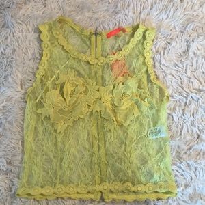 Yellow lace crop tank